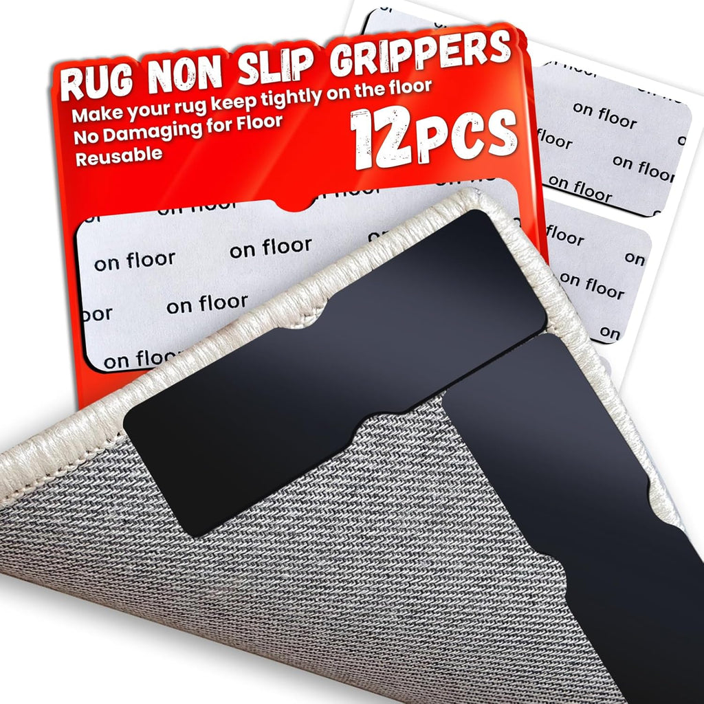 Skiennix Non-Slip Rug Grippers - Reusable Carpet Tape Pads for Hardwood & Tile Floors (12 Pack)