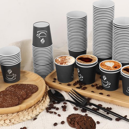 GGOLDMER 4 oz Paper Coffee Cups - 500 Pack Paper Espresso Cups, Disposable Coffee Cup, Small Paper Cup for Hot or Cold Beverage, Espresso, Capucino for Party, Picnic, Home, Office and Business (Black)