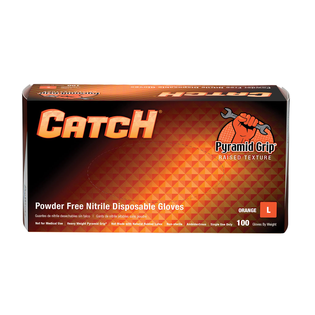Adenna ProWorks CATCH Disposable Nitrile Gloves – 9 Mil, Heavy Duty Work Rubber Glove with Raised Pyramid Grip, Non–Latex & Powder Free, Pack of 100, Large, Orange