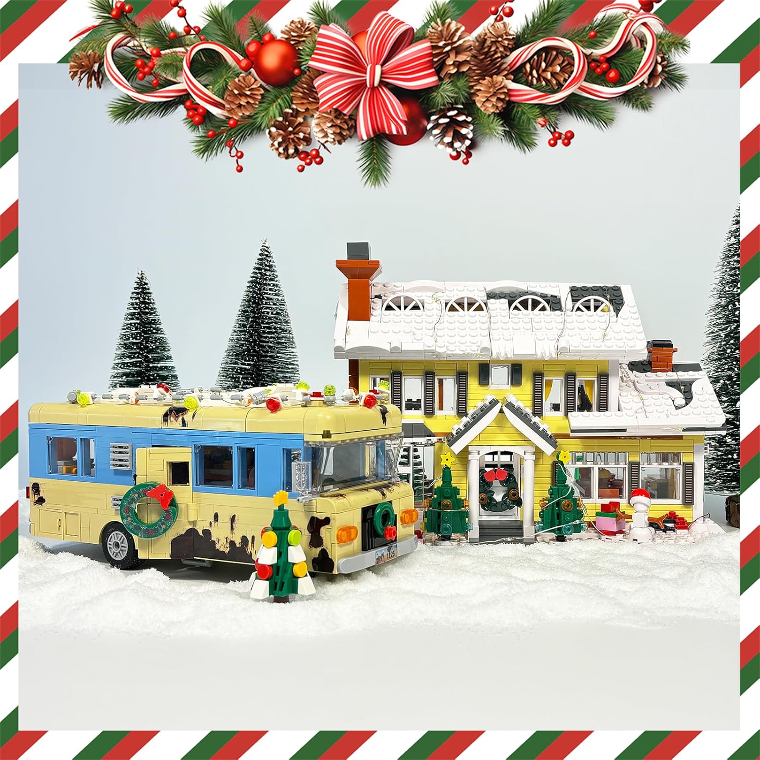 Snow Village Building Set - 2-in-1 Christmas Vacation House & RV with LED Lights | 1726 PCS