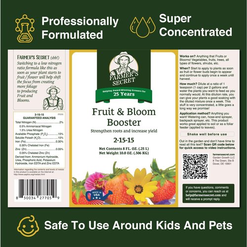 Farmer’s Secret Fruit & Bloom Booster Fertilizer - Super Concentrated 8oz | Enhances Flowering & Yield for All Plants