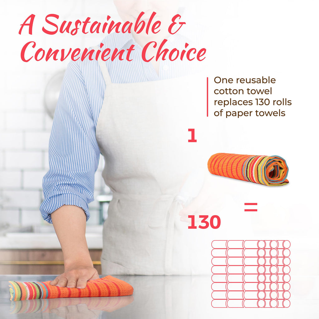 THREAD SPREAD Kitchen Dish Towels, 100% Cotton Salsa Towels, Set of 8 (16x28 Inches), Multi Purpose Cooking Drying Restaurant Bar Cleaning Cloth Napkin, Highly Absorbent, Lint Free (Red & Orange)
