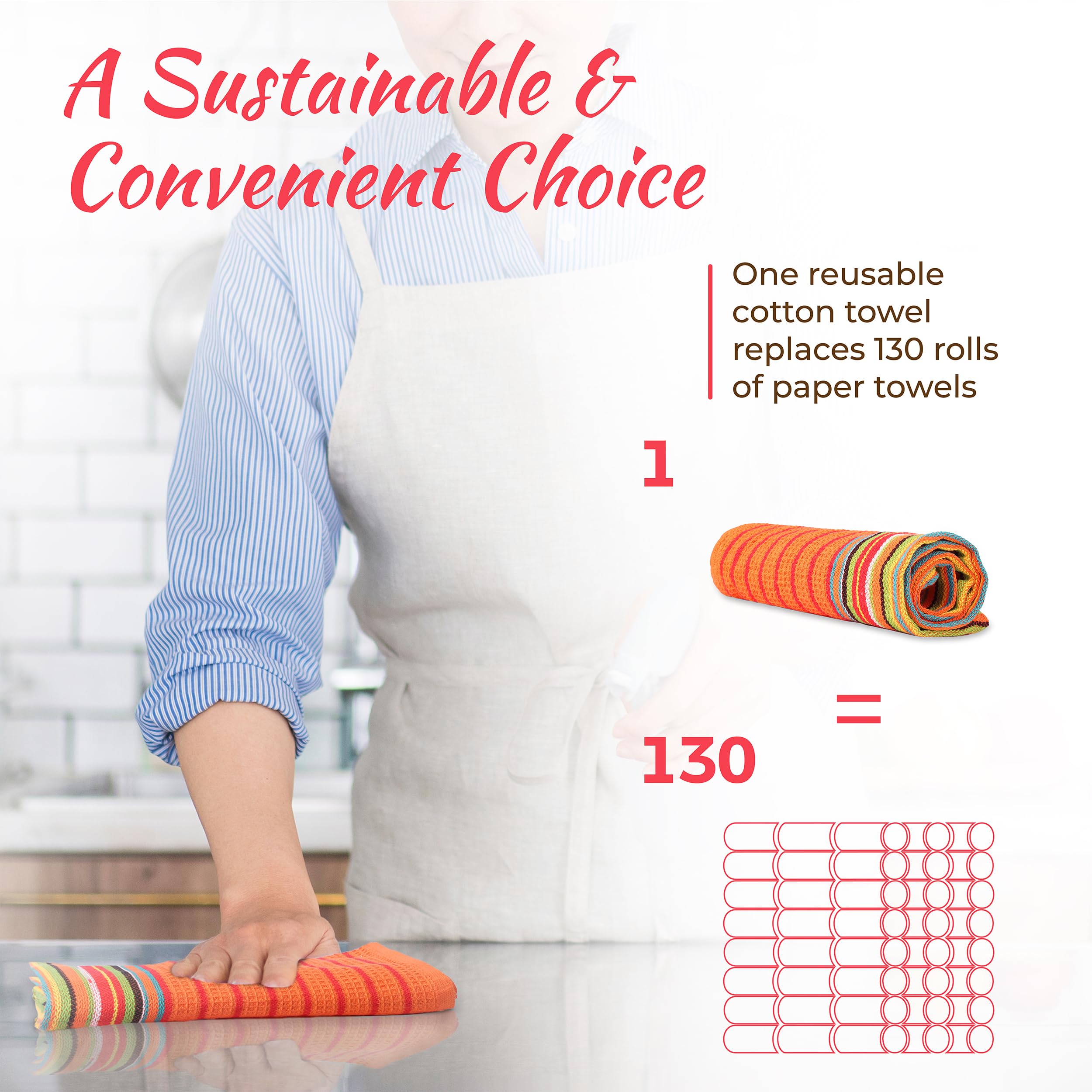 THREAD SPREAD Kitchen Dish Towels, 100% Cotton Salsa Towels, Set of 8 (16x28 Inches), Multi Purpose Cooking Drying Restaurant Bar Cleaning Cloth Napkin, Highly Absorbent, Lint Free (Red & Orange)