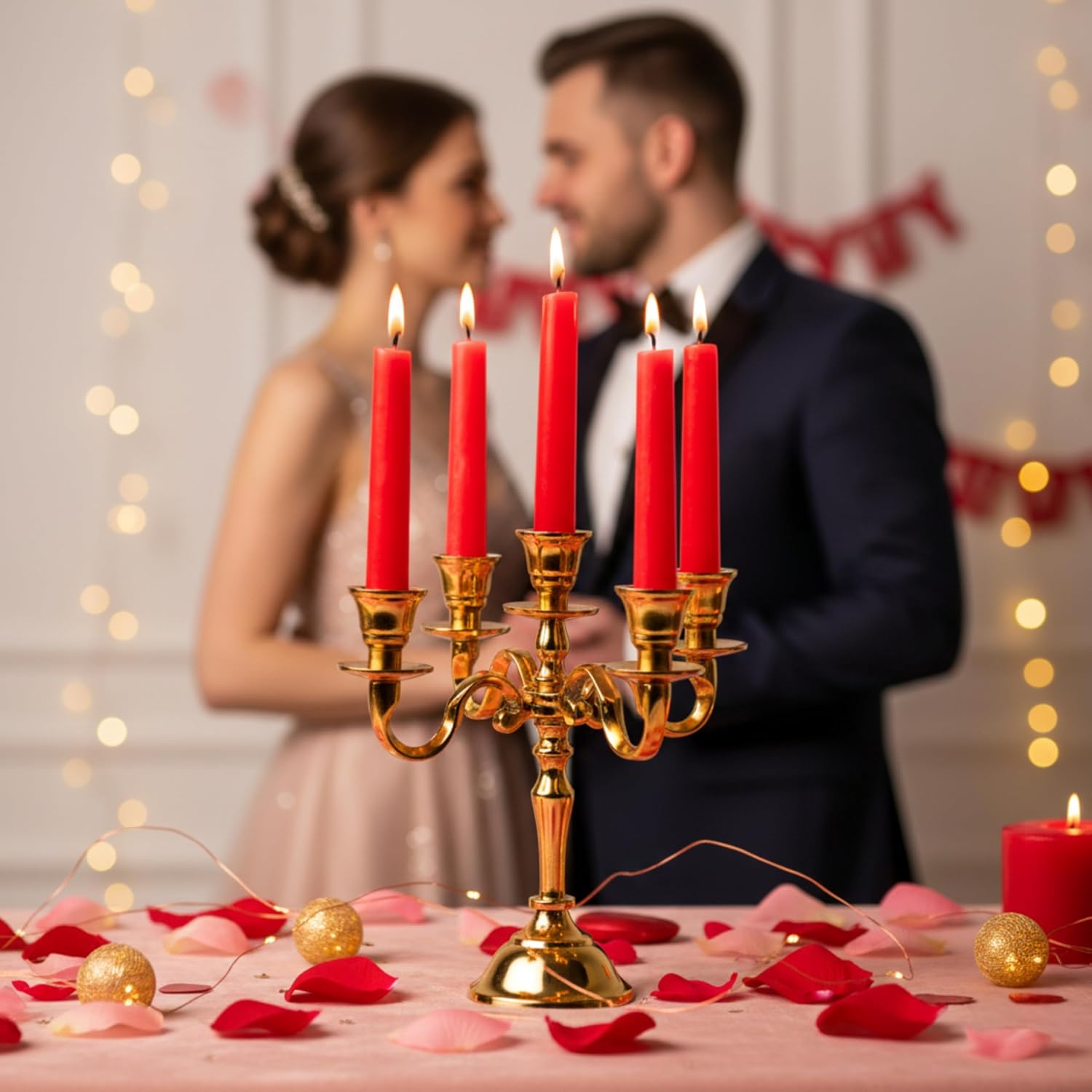 Rely+ 5 Arm Baby Candelabra - Gold Glossy Taper Candle Holders for Gothic Home Decor | 8 Inch Centerpiece