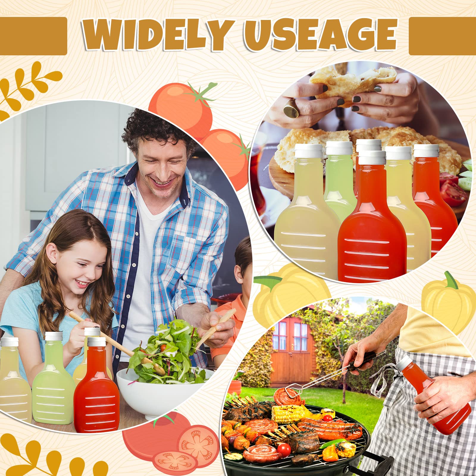 Roshtia 30 Pack 16oz Clear Plastic Salad Dressing Bottles Bulk Empty Squeeze Bottle with White Flip Top Cap for BBQ Condiment Sauce Ketchup Salad Dressing