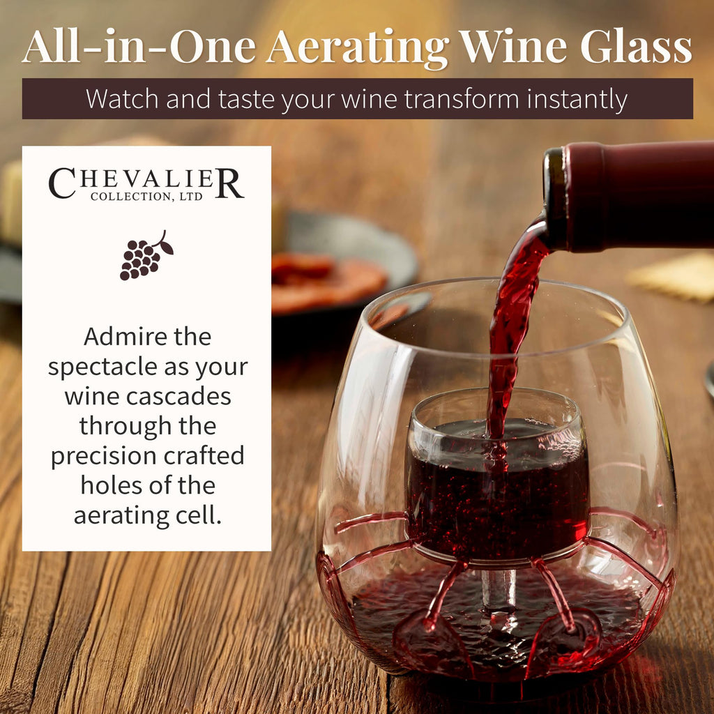 Stemless Aerating Wine Glasses (Set of 2) by Chevalier Collection – Patented Wine Glasses with Built In Aerator
