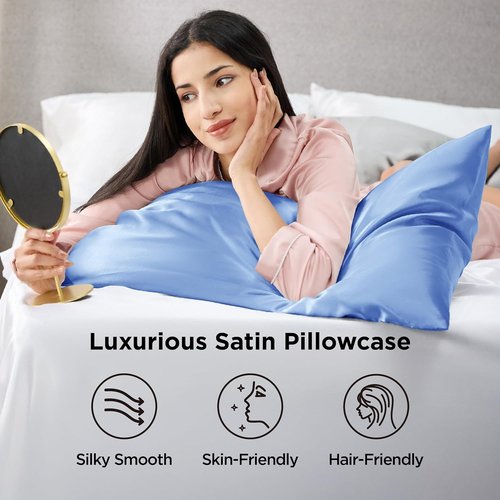 Bedsure King Size Satin Pillowcase Set - Sky Blue Silky Pillow Cases for Hair & Skin, 20x36 Inches, 2-Pack