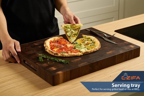 Cozifa American Dark Walnut Wood Cutting Board 17"x12"x1.6" for Kitchen with Juice Groove, Inner Handles, Gift Box Packaging and End Grain Butcher Block Finished with Linseed Oil, Beeswax & Lemon Oil