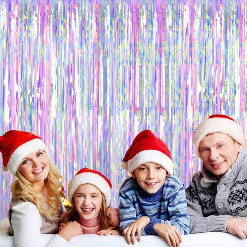 FECEDY Metallic Tinsel Foil Fringe Curtains - 2 Pcs, 3ft x 8.3ft | Perfect for Parties & Celebrations