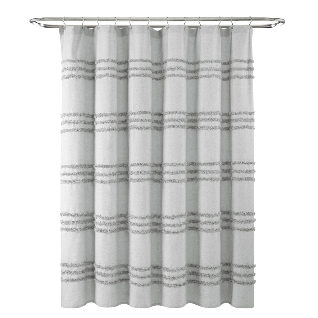 Lush Decor Boho Kendra Tufted Yarn Dyed Cotton Blend Shower Curtain Single 72" W x 72" L White - White Shower Curtains for Bathroom - Bathroom Curtain