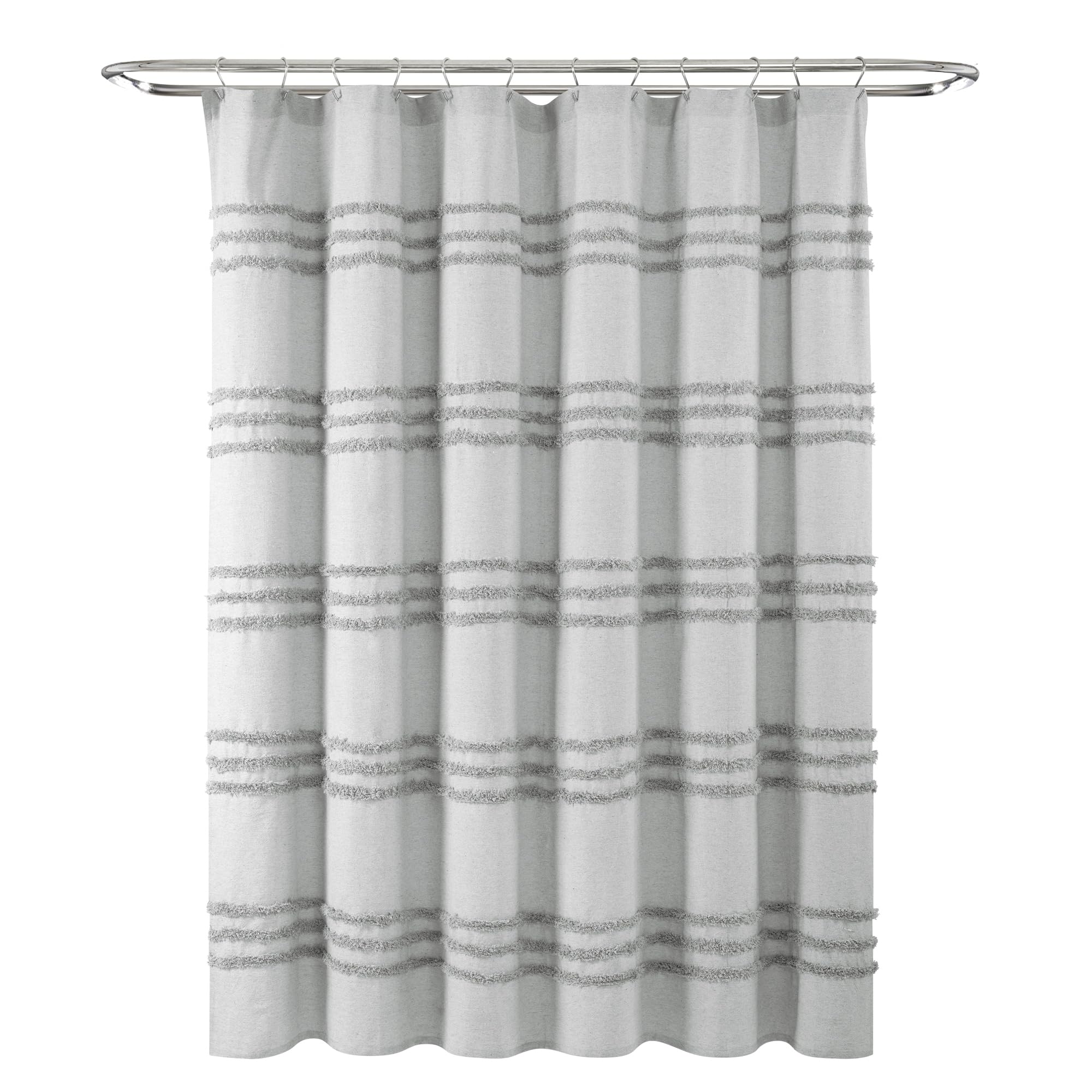 Lush Decor Boho Kendra Tufted Yarn Dyed Cotton Blend Shower Curtain Single 72" W x 72" L White - White Shower Curtains for Bathroom - Bathroom Curtain