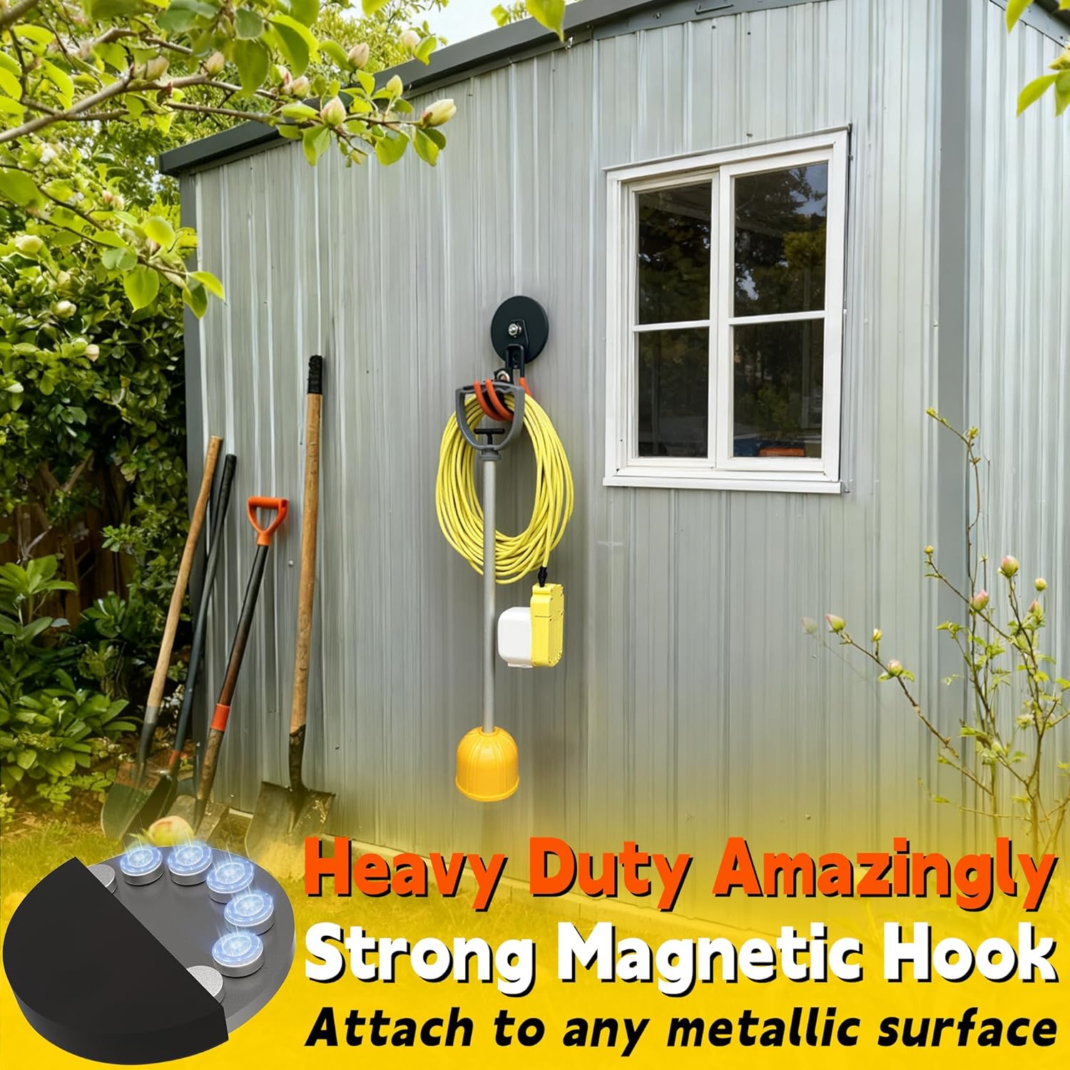 ULIBERMAGNET Ultra-Strong Magnetic Hooks - 40LB Heavy Duty Hold for Tools & Cords | 2 Pack, Orange, 3.46 Inch