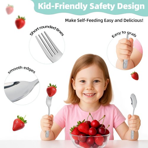 LOCONHA Stainless Steel Toddler Utensils Set - 14 Pcs Safe, Mirror Polished Silverware for Kids