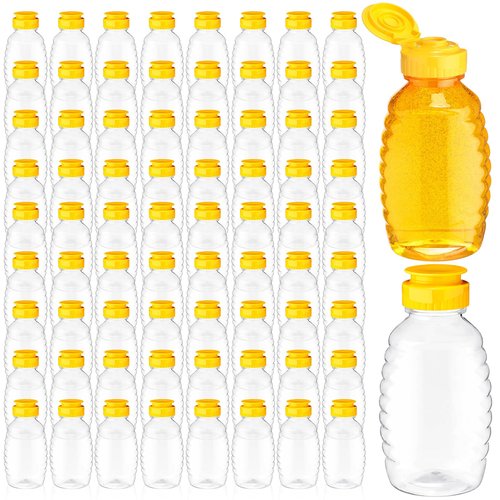 Didaey 72 Pack 16 oz Plastic Honey Bottles Clear Refillable Squeeze Honey Container Empty Honey Jars Honey Dispenser with Flip Top Lid Plastic Squeeze Bottles for Sauces Syrup Storing and Dispensing
