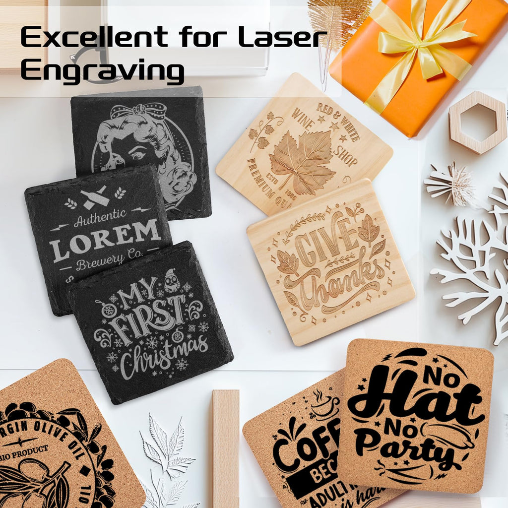 90 PCS Coaster Bulk for Laser Engraving, MAPRIAL 4 Inch 30 PCS Blank Black Slate Stone, 30P Cork Coasters, 30 PCS Wood, Engravable Materials for Engraver, Mom Gifts, Painting, Crafts, Square