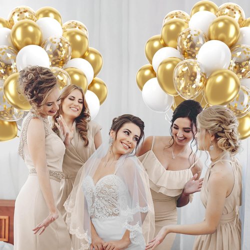 60pcs Gold & White Balloons - 12-Inch Metallic Confetti Balloons for Graduation, Wedding & Birthday Decor