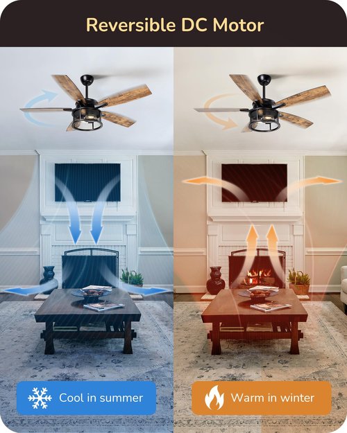 EDISHINE 52" Farmhouse Ceiling Fans with Lights and Remote, 10%-100% Dimmable, 5 Wooden Blades Lighting & Ceiling Fans with Timer, 6 Speeds Reversible DC Motor for Living Room Bedroom