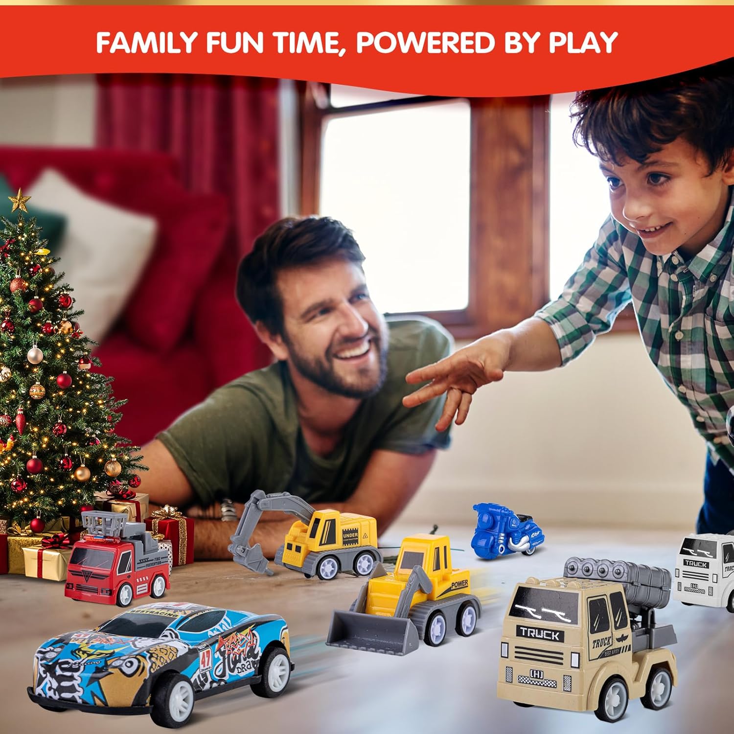 Quanquer Kids Advent Calendar - 24 Days Christmas Countdown with Pull Back Cars for Boys & Toddlers