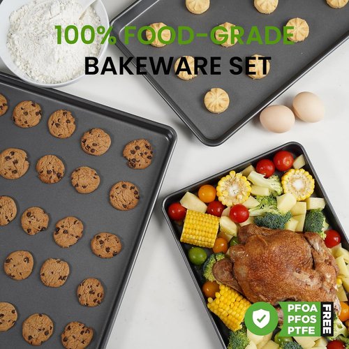 LISI Nonstick Baking Sheet Set - 3-Piece Carbon Steel Cookie Pan Set | Heavy-Duty Oven Trays (16"x12", 15"x10", 13"x9")