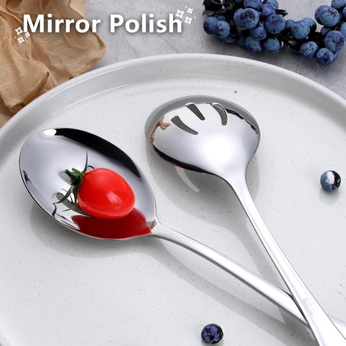 E-far Large Serving Spoons Set - 4 Stainless Steel Utensils for Buffet & Catering | Dishwasher Safe, 9.8 Inch