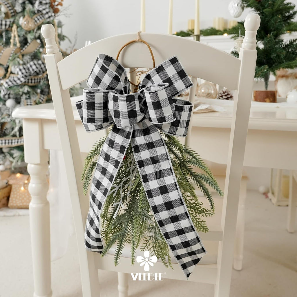 MEEDEE Buffalo Plaid Ribbon - 2.5 Inch Wide, 10 Yards of Wired Polyester for Crafts & Decorations