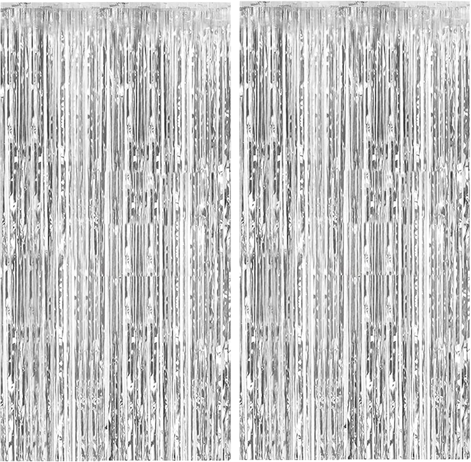 Skiennix Silver Backdrop Curtain - 2 Pack Foil Fringe Tinsel Streamers for Parties & Events