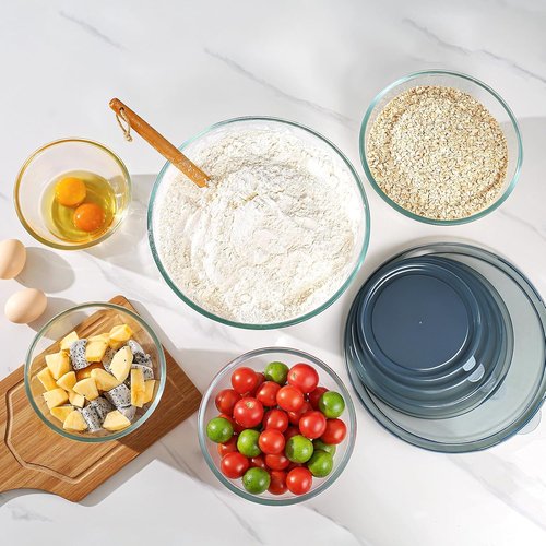 Glass Mixing Bowls Set by [Brand Name] - 5-Piece Thick Glass Nesting Bowls with Lids | Safe for Dishwasher, Microwave & Freezer