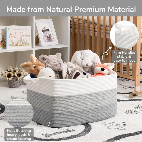 Goodpick Storage Basket - Large Woven Blanket Organizer | 21.6" x 14.9" x 11.8" | Gray Rope Design