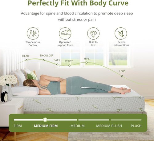EGOHOME 8-Inch Twin Size Mattress - Cooling Green Tea Gel Memory Foam for Pressure Relief | Medium Firm Support, Fiberglass Free, CertiPUR-US Certified