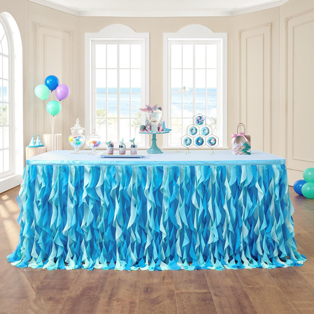 leegleri 14ft Tutu Table Skirt for 6/8ft Rectangle or Round Tables-Under The Sea Ocean Blue Baby Shark Themed Tutu Table Skirt for Baby Shower, Birthday Party,Gender Reveal