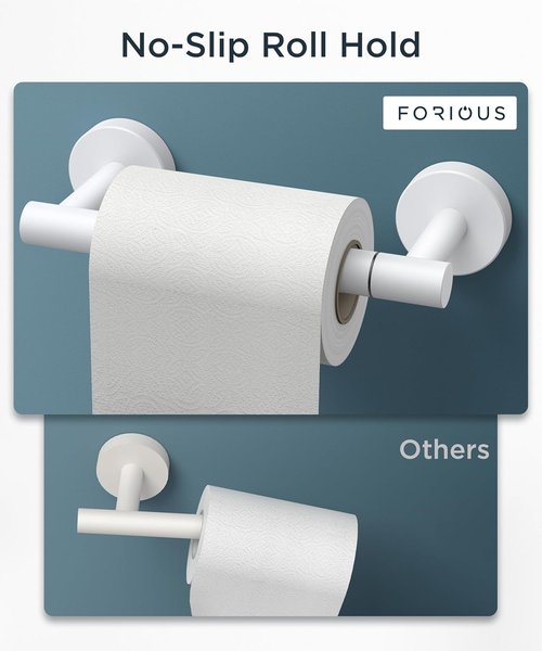 FORIOUS Toilet Paper Holder - Stainless Steel Rustproof Double Post Pivoting Design | White Finish