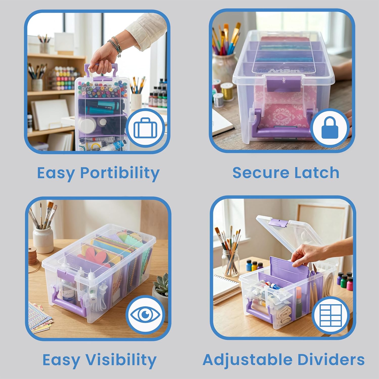 ArtBin Semi Satchel Craft Organizer - Clear Portable Storage Case with 3 Dividers for Supplies