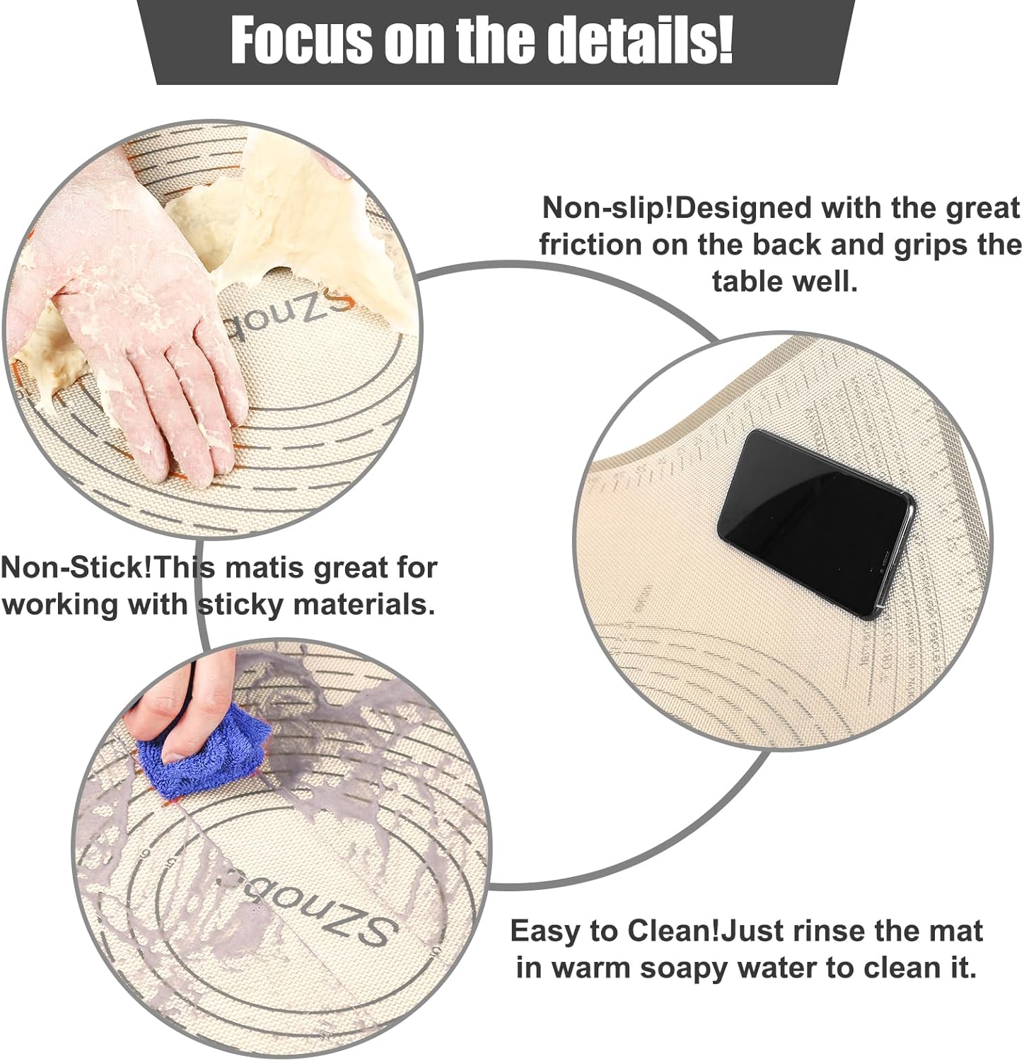 Skiennix Non-Slip Silicone Pastry Mat - 28x20 Inches with Measurements for Baking, Dough & Pastry