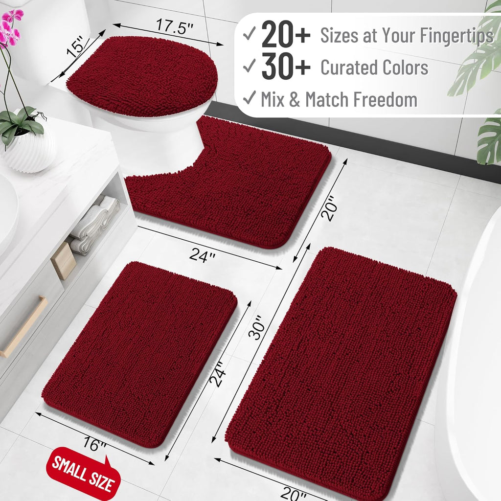 OLANLY Small Bathroom Rugs - Extra Soft Chenille Bath Mats | Quick Dry, Machine Washable, 24x16, Burgundy