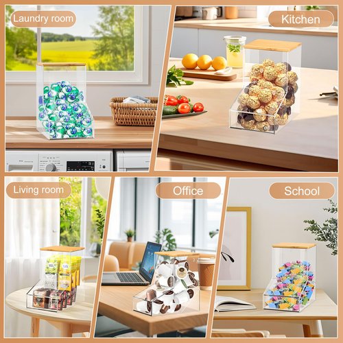 JYPS Laundry Box,Acrylic Dishwasher Pod Holder with 2 Lids,Powder Dispenser,Drying Balls,Beads,Soap Organizer for Room Table/Wall Mounted,Snack Candy Storage (1pcs-bigger)