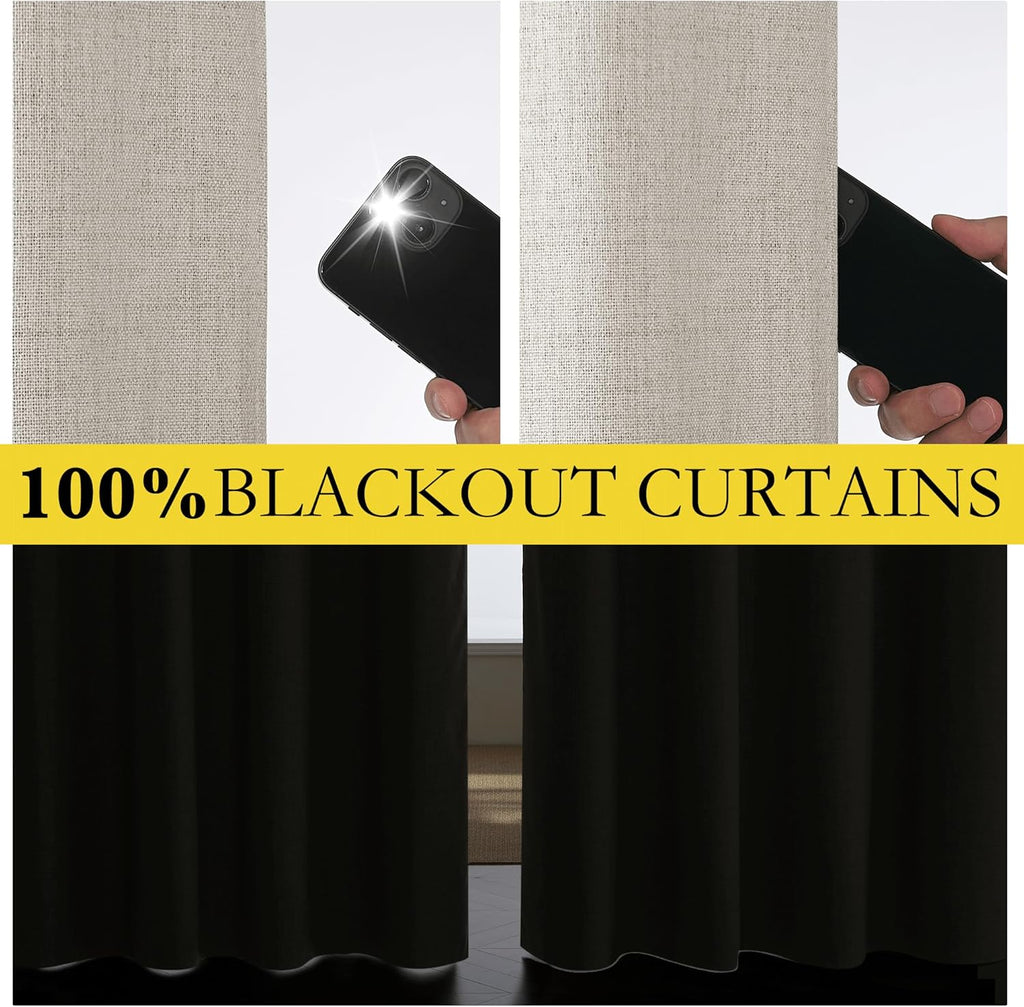 NICETOWN Blackout Thermal Curtains - Vintage Open Linen Weave, 63" Long, Soundproof Drapes, Set of 2, 42" Wide