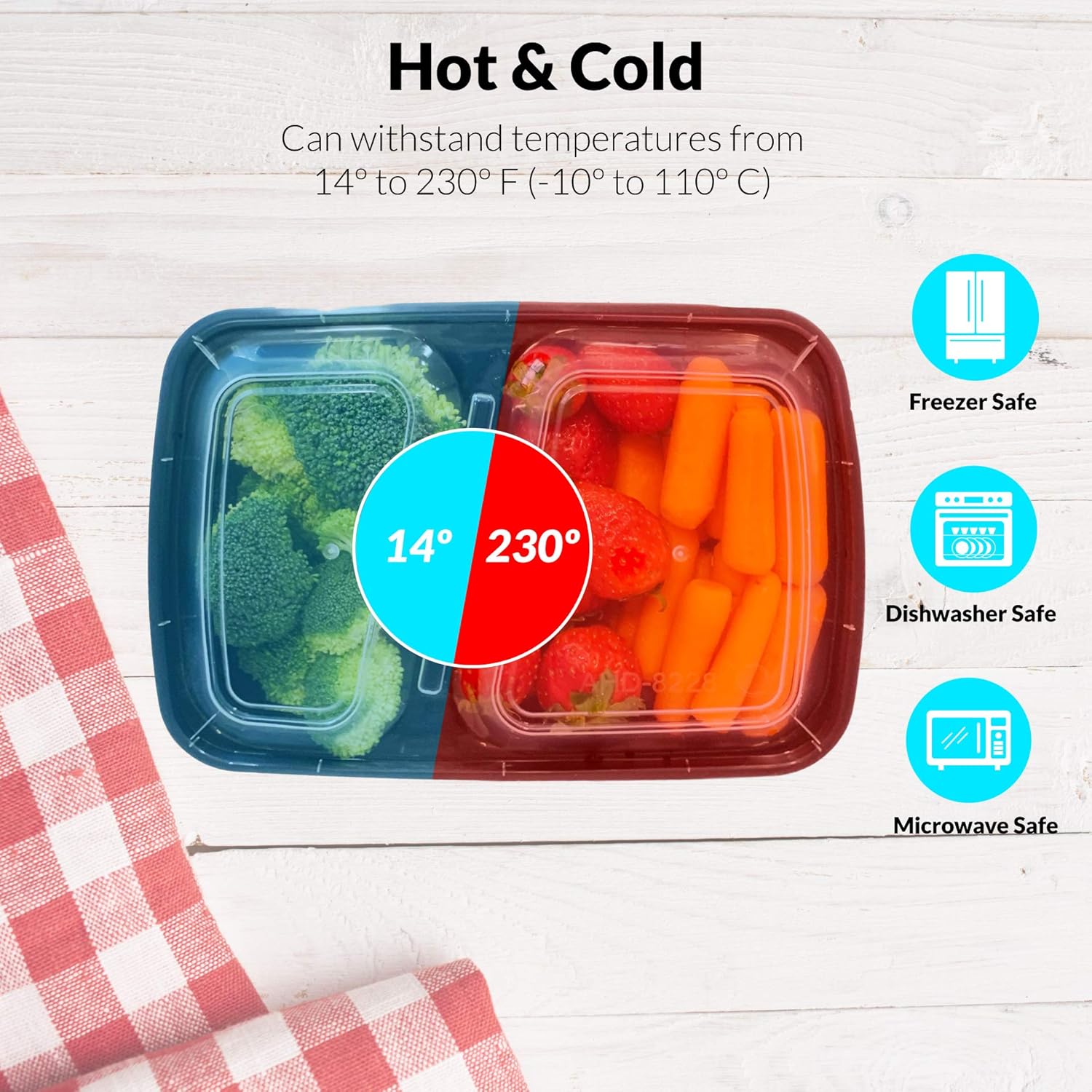 Reli. Meal Prep Containers - 30 oz. Black 2-Compartment Food Storage with Lid | Reusable Bento Box for Easy Meal Prep