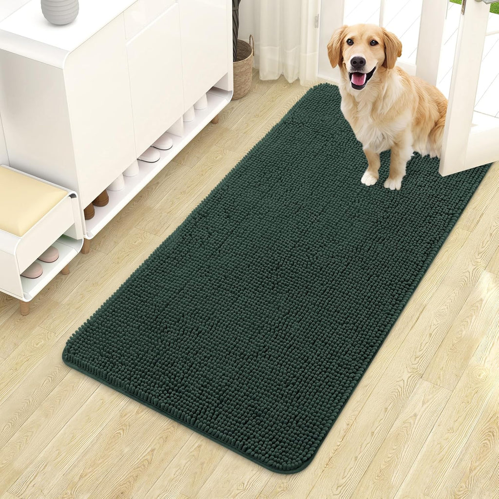 OLANLY Dog Door Mat - Absorbent Non-Slip Washable Doormat for Muddy Paws | 44x24, Blackish Green
