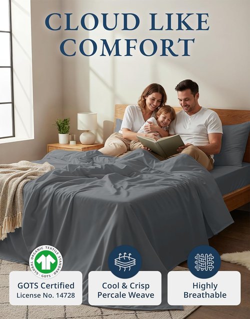 **LANE LINEN 100% Organic Cotton King Size Sheets - Soft, Comfy, Eco-Friendly & Machine Washable - Charcoal**