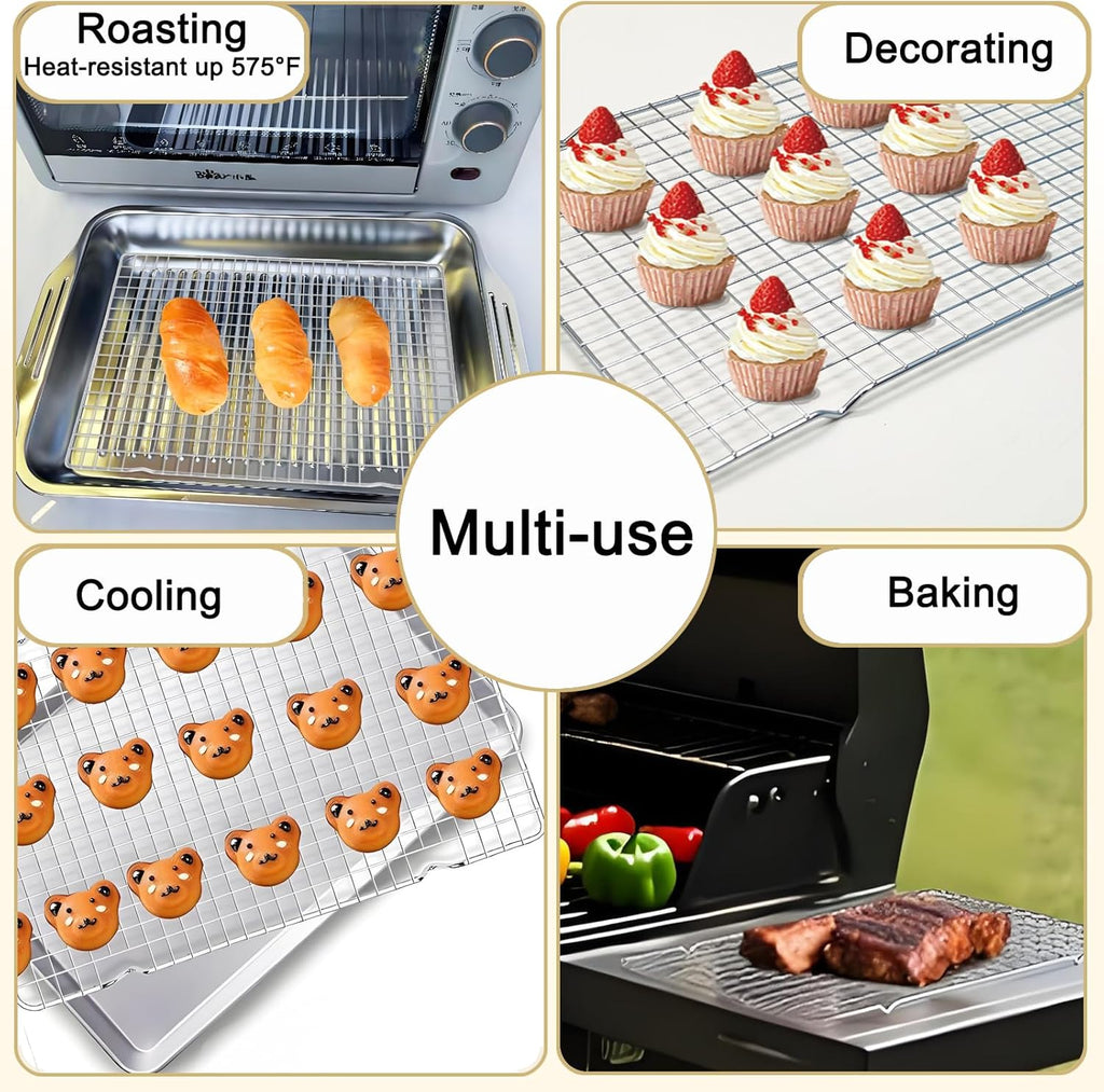 Regine Switzerland Cooling Rack Set - 10" x 15" Stainless Steel Cookie Racks with Cleaning Brush