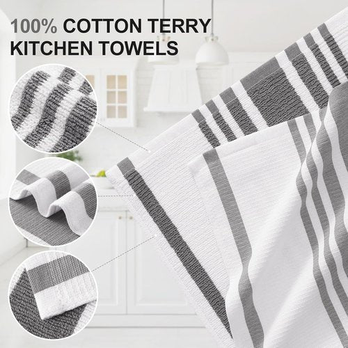Homaxy 100% Cotton Waffle Weave Kitchen Dish Cloths & Premium Towels | 12x12 & 18x28 Inches, Grey - 6-Pack
