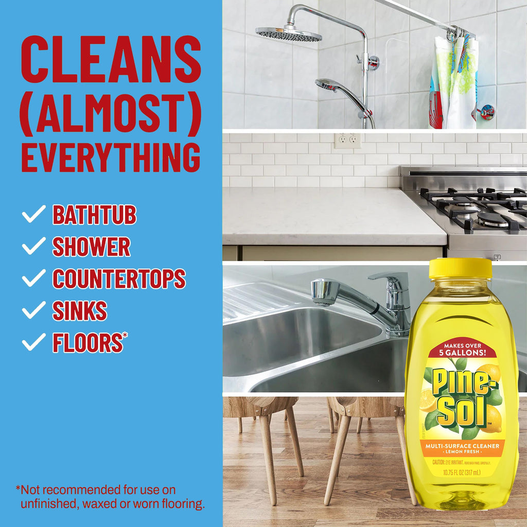 Pine-Sol Multi Surface Cleaner, 6 Pack, Concentrated Multi Purpose Cleaner and Degreaser for Kitchen and Bathroom, Makes 5 Gallons, Lemon Fresh Scent, 10.75 oz. Each