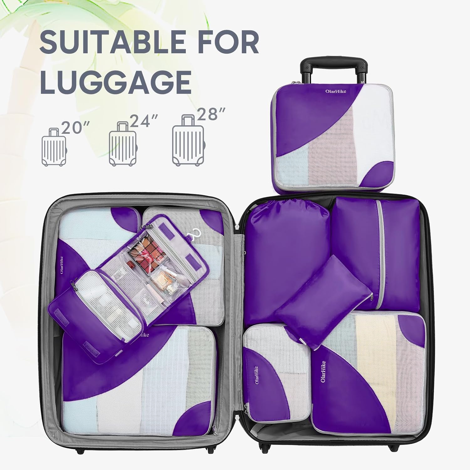 OlarHike Packing Cubes Set - Durable Travel Organizers with Anti-Tear Stitching | 10-Piece Purple Set