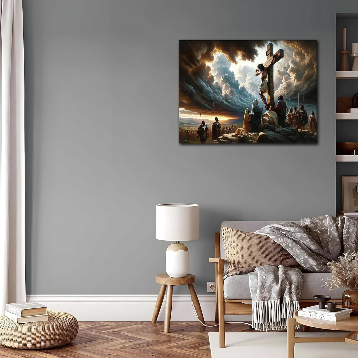 Yaneiro Framed Jesus Canvas Wall Art - Inspirational Good Friday Decor for Living Room | 12x16 Inch