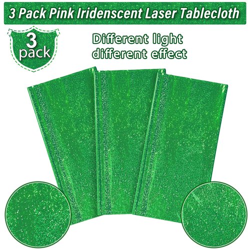 3 Pack Iridescent Green Plastic Tablecloths, Shiny Disposable Laser Rectangle Table Covers, Holographic Foil Tablecloth for St. Patrick's Day Birthday Christmas Witch Theme Party, 54x108Inch