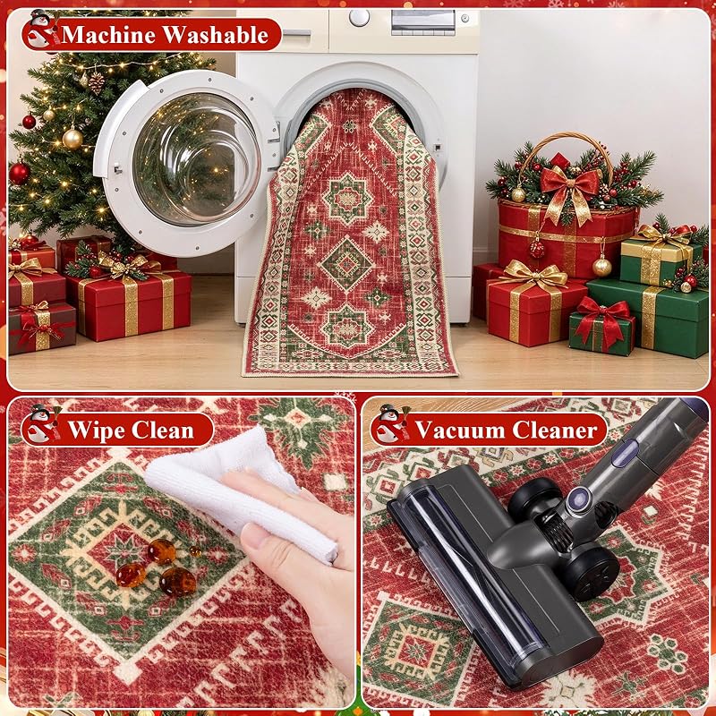 Christmas Kitchen Rug Set of 3 - Red & Green Non-Slip 20x32, 20x48, 20x59 variation: Red/Green+20"x32+20"x48+20"x59"