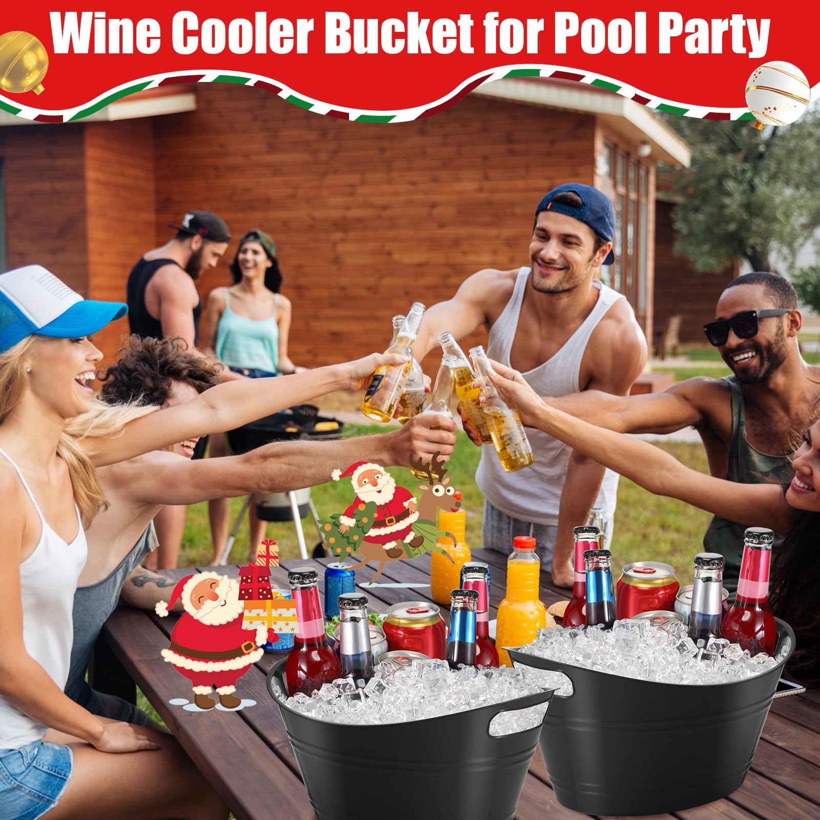 Norme 24 Pcs Oval Storage Tub with Handles, 4.5l Plastic Ice Buckets Bulk for Wine Beer Champagne Drink Cooler Beverage Storage Tub for Parties BBQ Weddings Party Outdoor Celebration(Black)