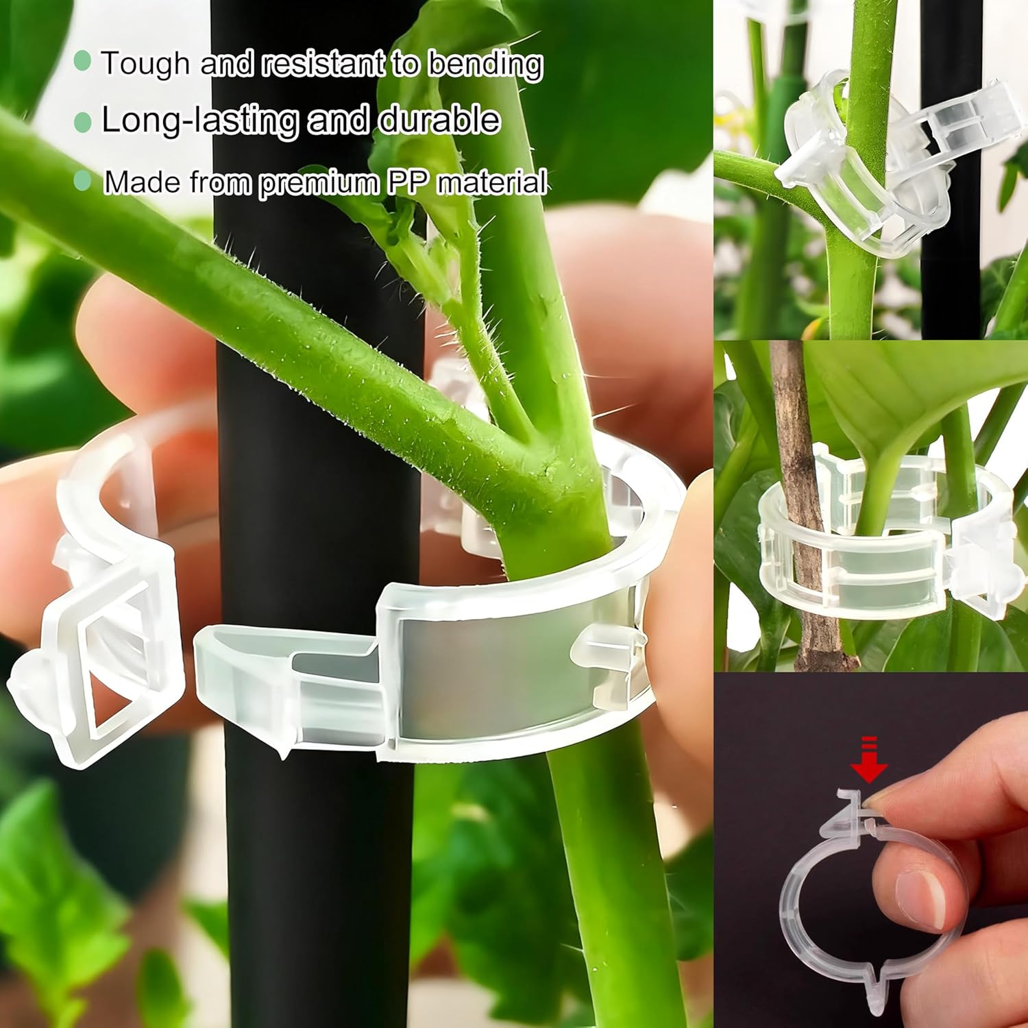 Skiennix 100 Pcs Plant Clips - Durable Adjustable Support for Climbing Plants, Tomatoes & Vegetables