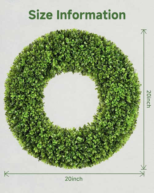 DDHS 20" Boxwood Wreath - Artificial Spring Decor for Year-Round Indoor/Outdoor Use | Green