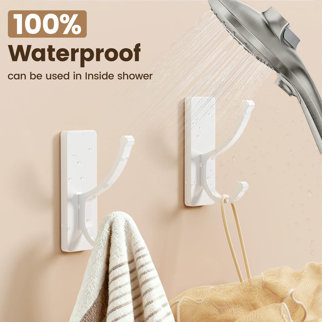 pickpiff Adhesive Wall Hooks with Strip - No Residue, Easy to Remove, Strong Heavy Duty Sticky Towel Hook, 4 Pack White